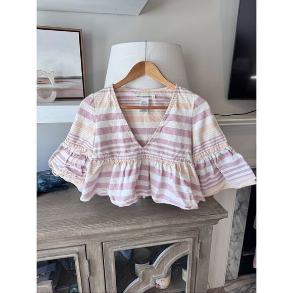 Mara Hoffman Stripe Peplum Flare Top in Pink Size XS - Picture 3 of 9